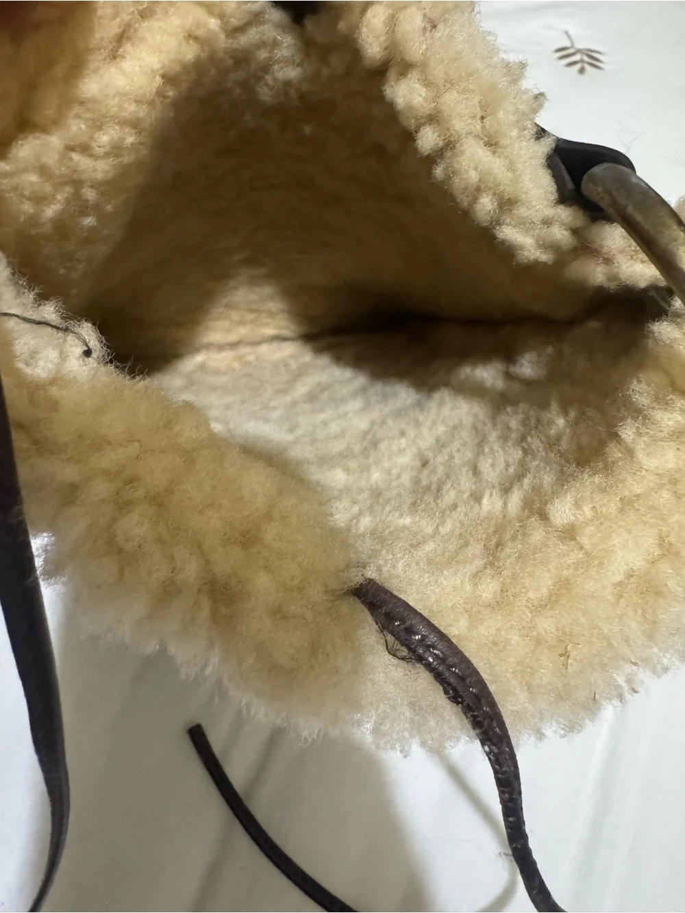 UGG Brown Suede and Dark Brown Leather Messenger Bag with Shearling Trim